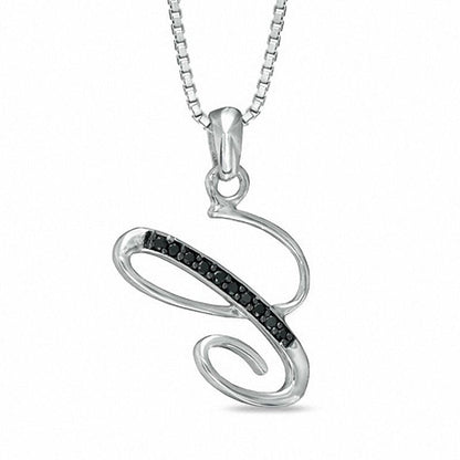 Enhanced Black Natural Diamond Accent C" Initial Pendant in Sterling Silver"