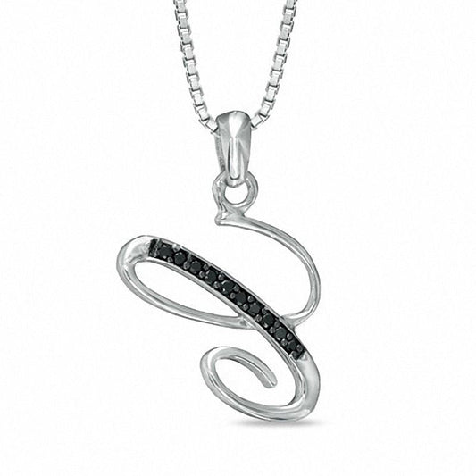 Enhanced Black Natural Diamond Accent C" Initial Pendant in Sterling Silver"