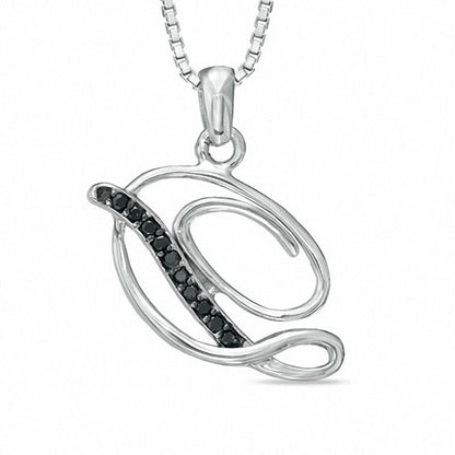 Enhanced Black Natural Diamond Accent D" Initial Pendant in Sterling Silver"