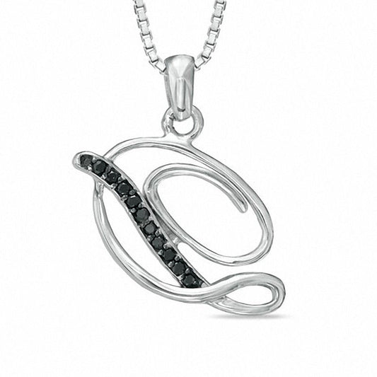 Enhanced Black Natural Diamond Accent D" Initial Pendant in Sterling Silver"