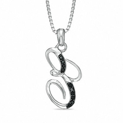 Enhanced Black Natural Diamond Accent E" Initial Pendant in Sterling Silver"
