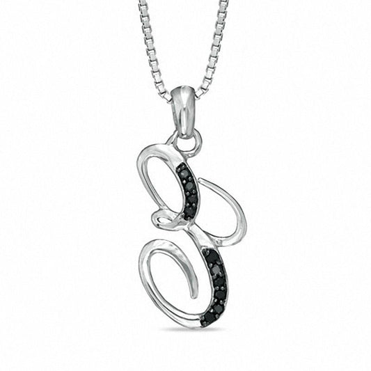 Enhanced Black Natural Diamond Accent E" Initial Pendant in Sterling Silver"