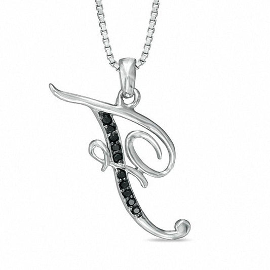 Enhanced Black Natural Diamond Accent F" Initial Pendant in Sterling Silver"