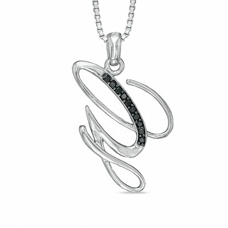 Enhanced Black Natural Diamond Accent G" Initial Pendant in Sterling Silver"