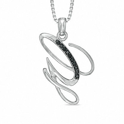 Enhanced Black Natural Diamond Accent G" Initial Pendant in Sterling Silver"