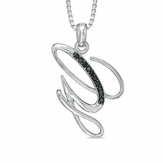 Enhanced Black Natural Diamond Accent G" Initial Pendant in Sterling Silver"