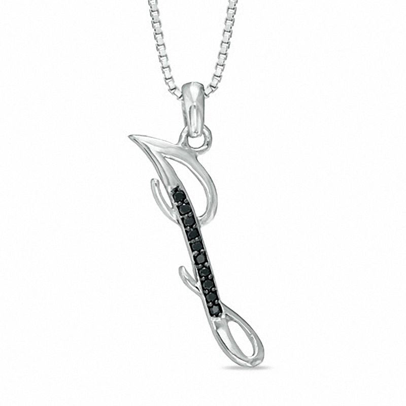 Enhanced Black Natural Diamond Accent J" Initial Pendant in Sterling Silver"