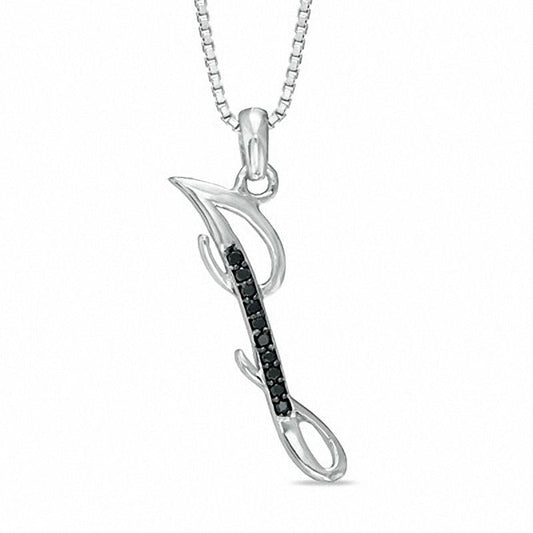 Enhanced Black Natural Diamond Accent J" Initial Pendant in Sterling Silver"
