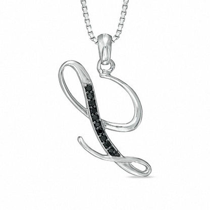 Enhanced Black Natural Diamond Accent L" Initial Pendant in Sterling Silver"