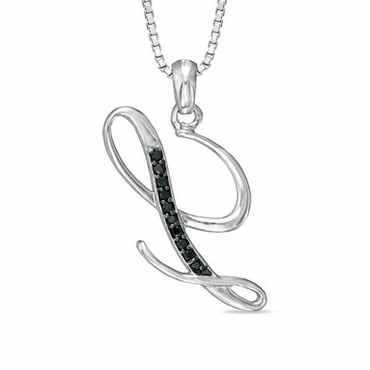 Enhanced Black Natural Diamond Accent L" Initial Pendant in Sterling Silver"