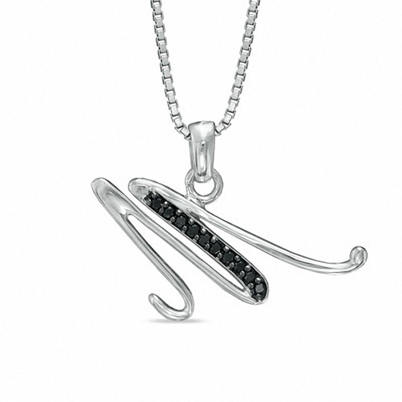 Enhanced Black Natural Diamond Accent M" Initial Pendant in Sterling Silver"
