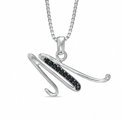 Enhanced Black Natural Diamond Accent M" Initial Pendant in Sterling Silver"