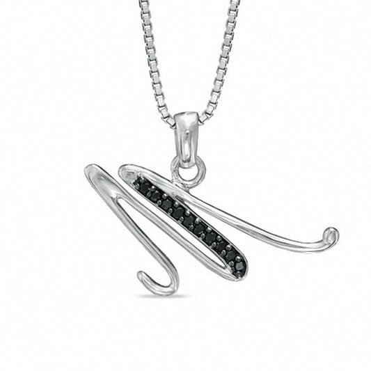 Enhanced Black Natural Diamond Accent M" Initial Pendant in Sterling Silver"