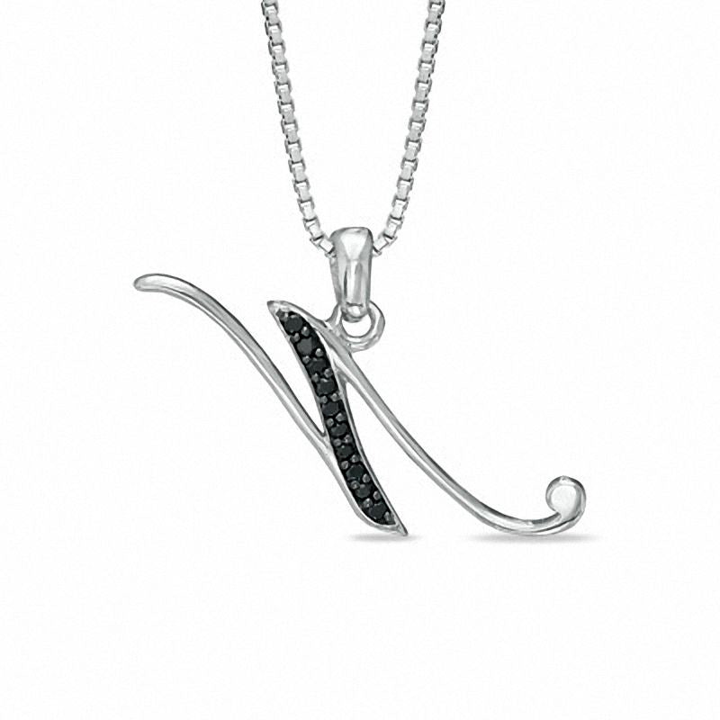 Enhanced Black Natural Diamond Accent N" Initial Pendant in Sterling Silver"