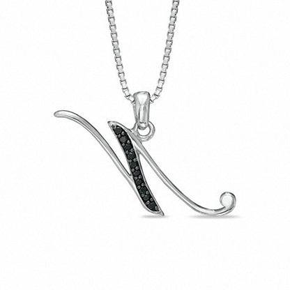Enhanced Black Natural Diamond Accent N" Initial Pendant in Sterling Silver"