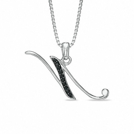 Enhanced Black Natural Diamond Accent N" Initial Pendant in Sterling Silver"