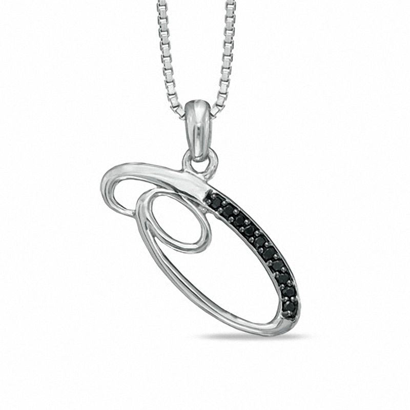 Enhanced Black Natural Diamond Accent O" Initial Pendant in Sterling Silver"