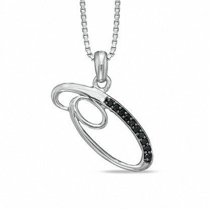 Enhanced Black Natural Diamond Accent O" Initial Pendant in Sterling Silver"