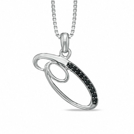 Enhanced Black Natural Diamond Accent O" Initial Pendant in Sterling Silver"