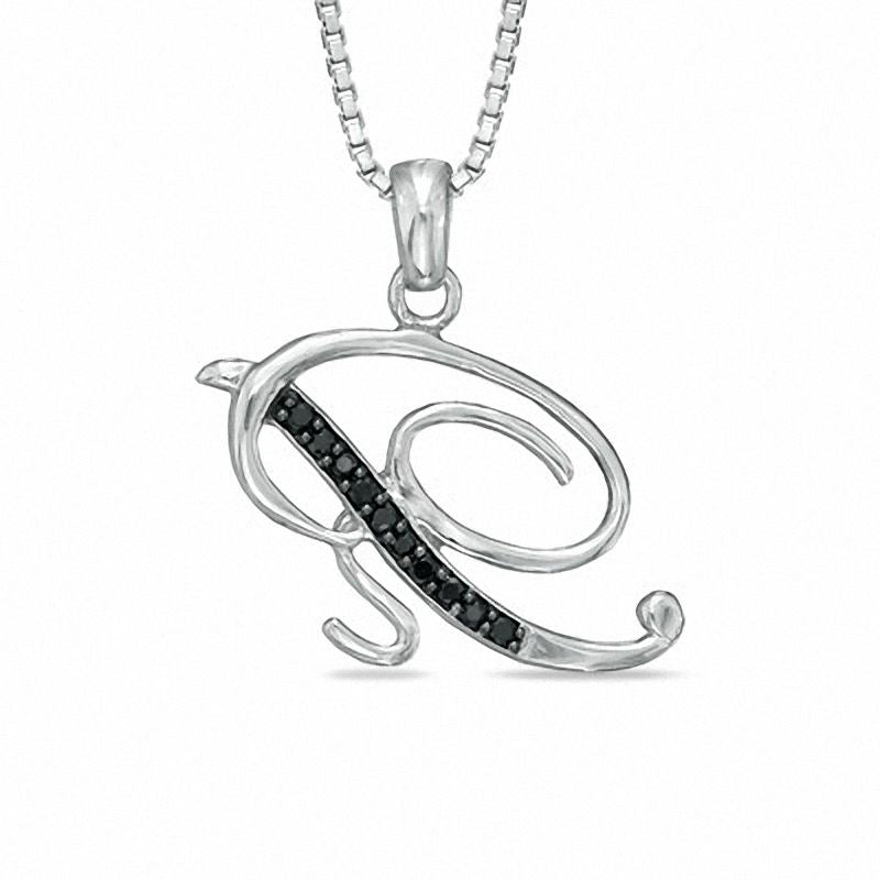 Enhanced Black Natural Diamond Accent R" Initial Pendant in Sterling Silver"