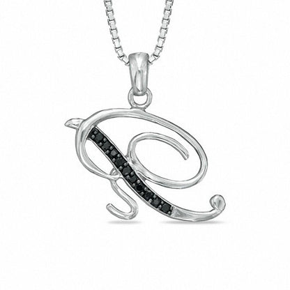 Enhanced Black Natural Diamond Accent R" Initial Pendant in Sterling Silver"