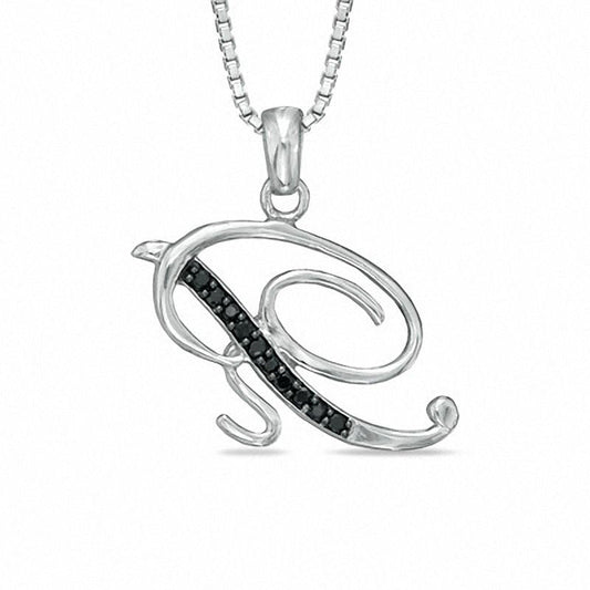 Enhanced Black Natural Diamond Accent R" Initial Pendant in Sterling Silver"