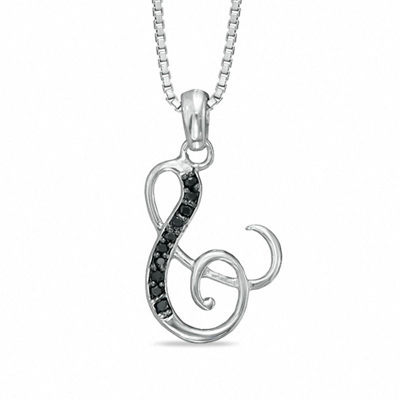 Enhanced Black Natural Diamond Accent S" Initial Pendant in Sterling Silver"