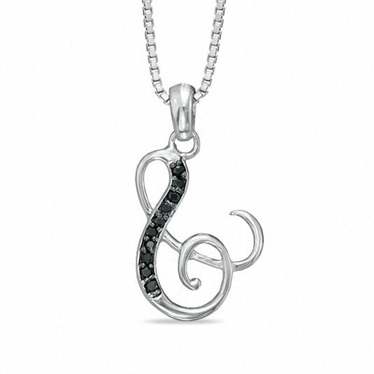 Enhanced Black Natural Diamond Accent S" Initial Pendant in Sterling Silver"