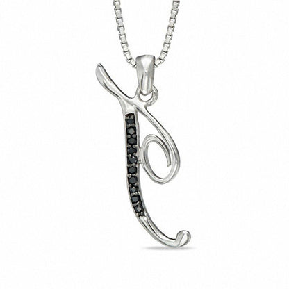 Enhanced Black Natural Diamond Accent T" Initial Pendant in Sterling Silver"