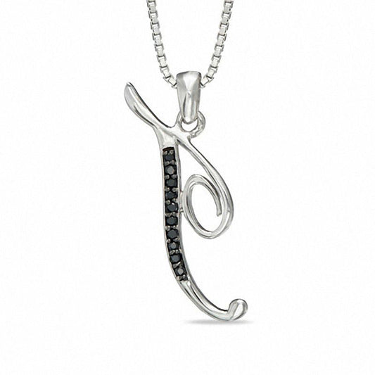 Enhanced Black Natural Diamond Accent T" Initial Pendant in Sterling Silver"