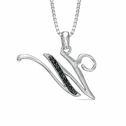Enhanced Black Natural Diamond Accent W" Initial Pendant in Sterling Silver"