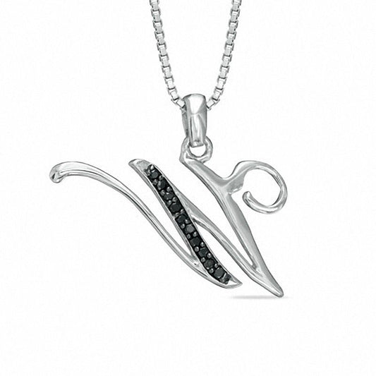 Enhanced Black Natural Diamond Accent W" Initial Pendant in Sterling Silver"
