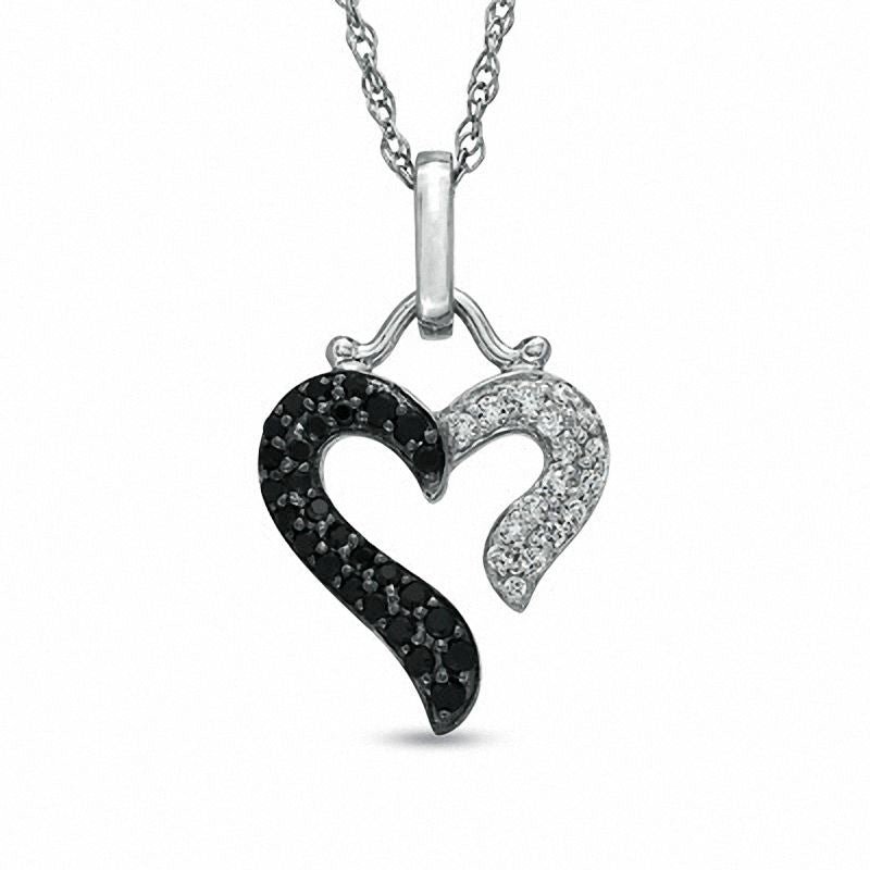 0.33 CT. T.W. Enhanced Black and White Natural Diamond Heart Pendant in Sterling Silver