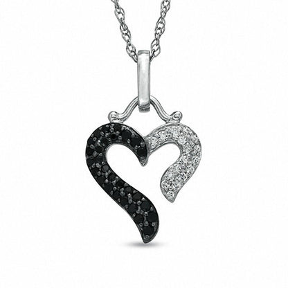0.33 CT. T.W. Enhanced Black and White Natural Diamond Heart Pendant in Sterling Silver