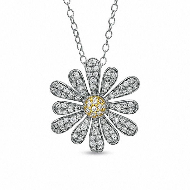 0.5 CT. T.W. Natural Diamond Daisy Pendant in Two-Tone Sterling Silver