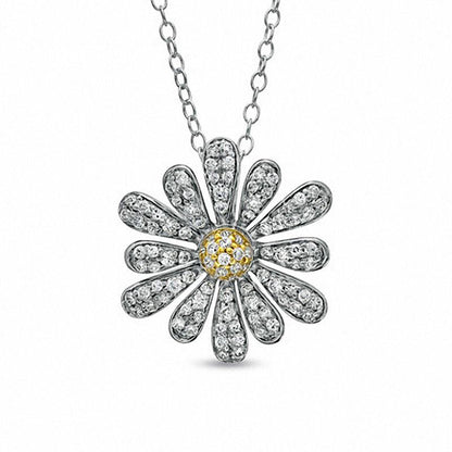 0.5 CT. T.W. Natural Diamond Daisy Pendant in Two-Tone Sterling Silver