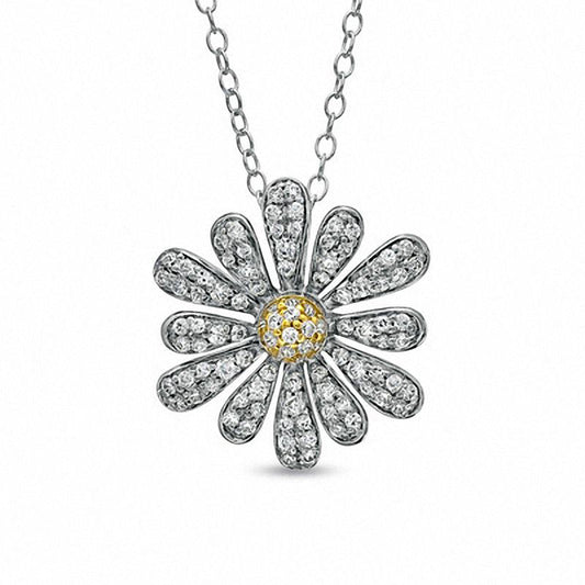 0.5 CT. T.W. Natural Diamond Daisy Pendant in Two-Tone Sterling Silver