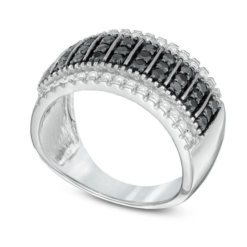 1.0 CT. T.W. Enhanced Black and White Natural Diamond Stripe Fashion Band in Solid 10K White Gold