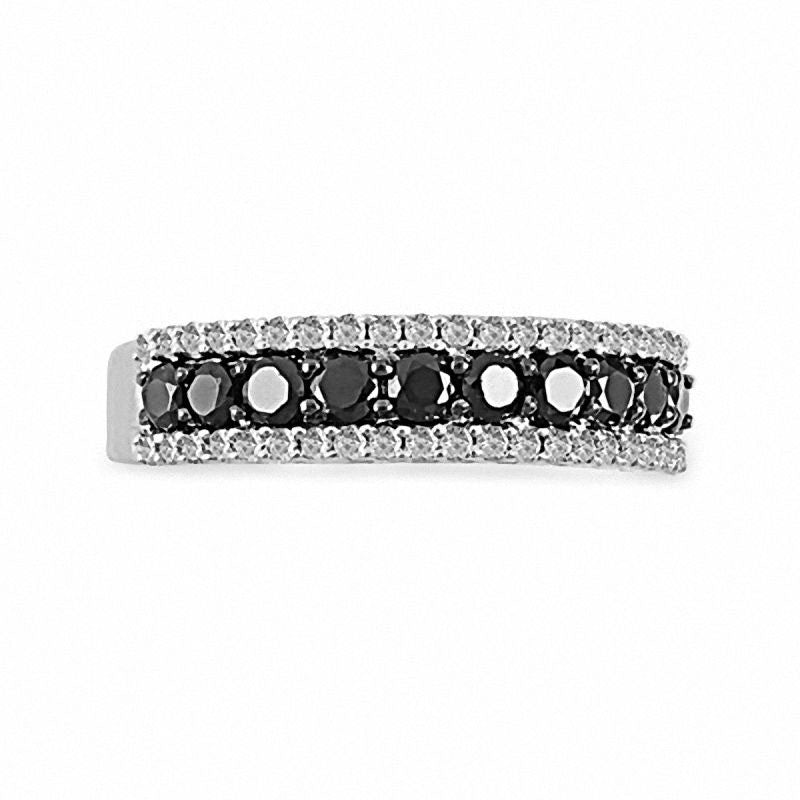 1.0 CT. T.W. Enhanced Black and White Natural Diamond Stripe Band in Solid 10K White Gold