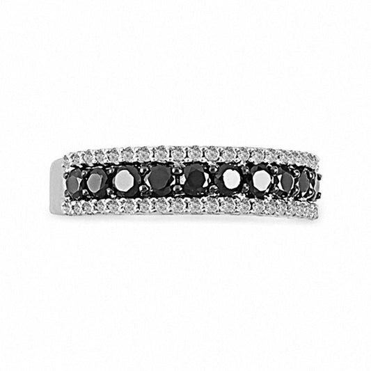 1.0 CT. T.W. Enhanced Black and White Natural Diamond Stripe Band in Solid 10K White Gold