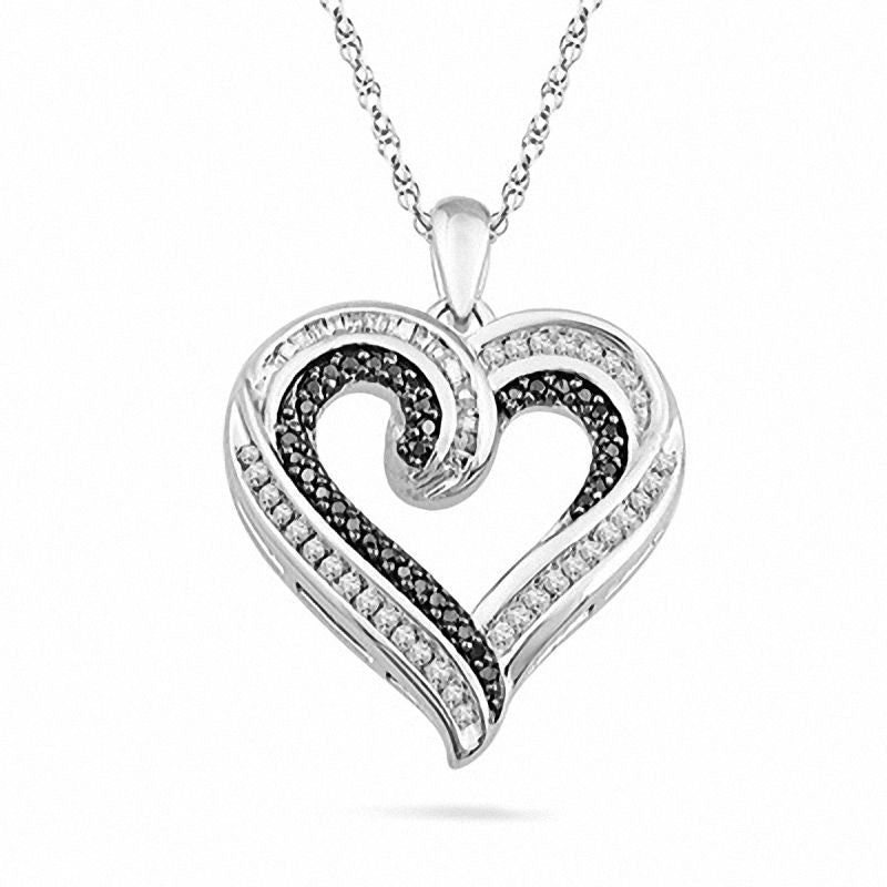 0.5 CT. T.W. Enhanced Black and White Natural Diamond Heart-Shaped Pendant in Sterling Silver