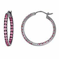 Lab-Created Pink Sapphire Inside-Out Hoop Earrings in Sterling Silver
