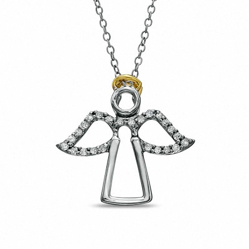 Natural Diamond Accent Angel Pendant in Sterling Silver and 14K Gold Plate