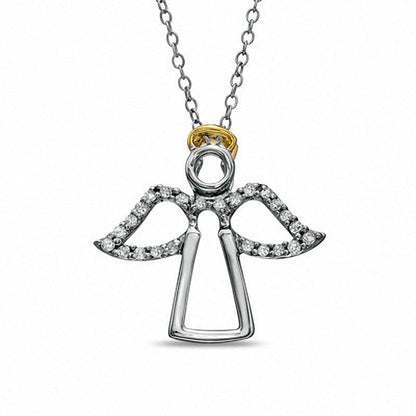 Natural Diamond Accent Angel Pendant in Sterling Silver and 14K Gold Plate