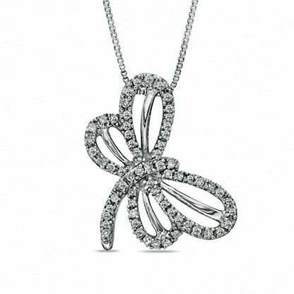 0.25 CT. T.W. Natural Diamond Tilted Dragonfly Pendant in Sterling Silver