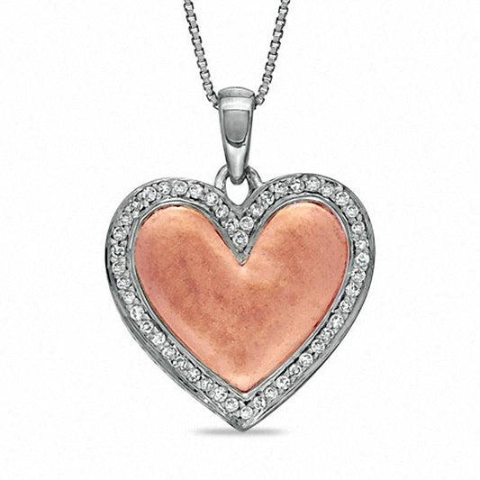 0.25 CT. T.W. Natural Diamond Frame Heart Pendant in Sterling Silver and 14K Rose Gold Plate