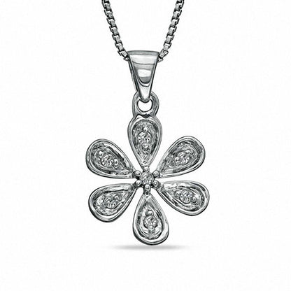 Natural Diamond Accent Daisy Pendant in Sterling Silver