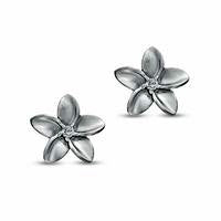 Diamond Accent Solitaire Flower Stud Earrings in Sterling Silver