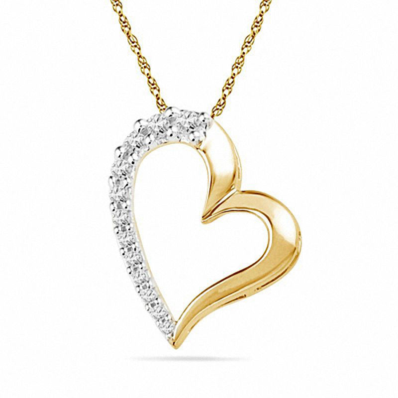 0.25 CT. T.W. Natural Diamond Tilted Heart Pendant in 10K Yellow Gold