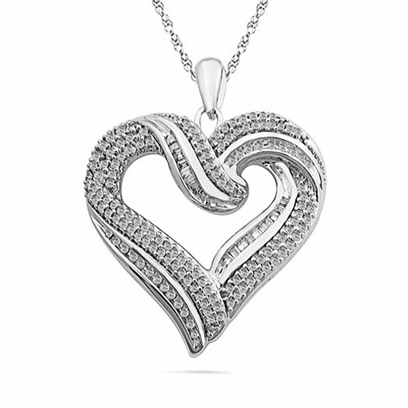1 CT. T.W. Natural Diamond Multi-Row Heart Pendant in Sterling Silver